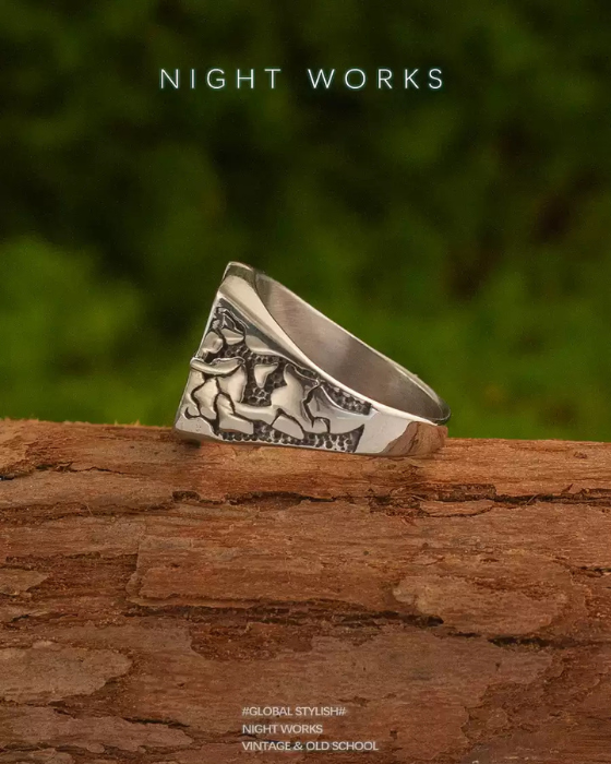 The Medieval Compass Signet Ring | Titanium Steel Band