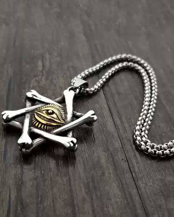 TitanCore Pendant Necklace –  Mystic Eye Hexagram | Titanium Steel Chain