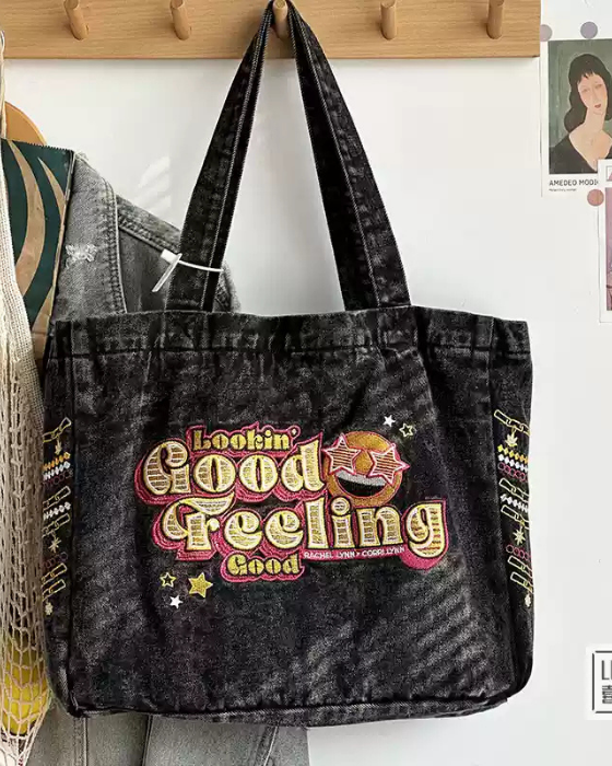 ArtiDenim Crossbody – Embroidered Cartoon Canvas Bag