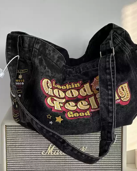 ArtiDenim Crossbody – Embroidered Cartoon Canvas Bag