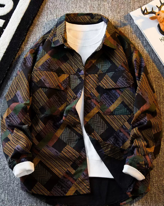 Color-Print Plaid Denim Jacket