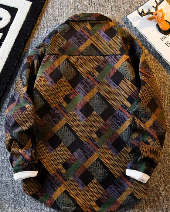 Color-Print Plaid Denim Jacket