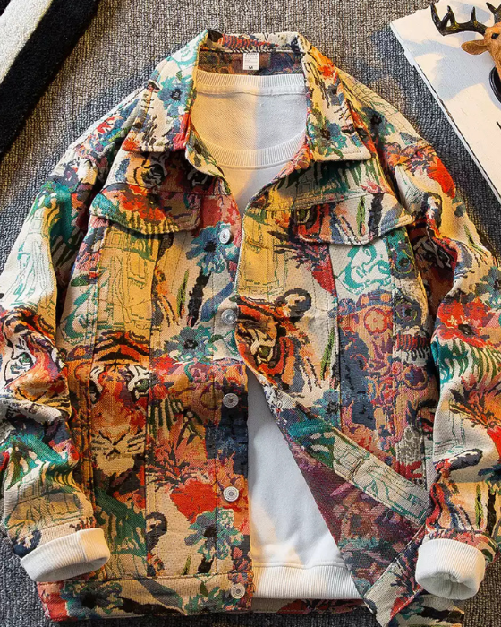 Tiger Jacquard Denim Jacket
