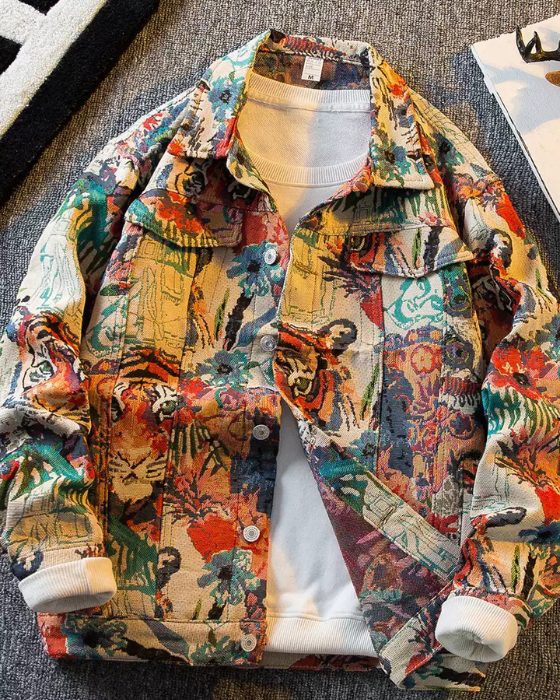 Tiger Jacquard Denim Jacket