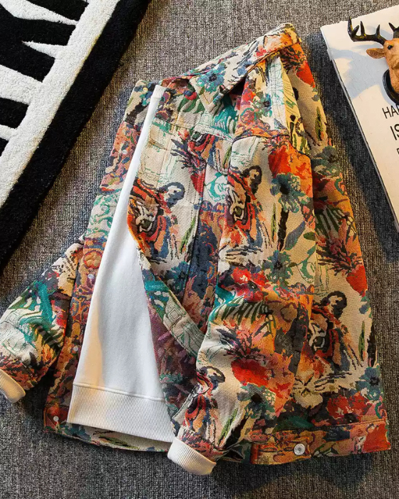 Tiger Jacquard Denim Jacket